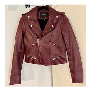 MAJE Basilta Bordeaux Leather Motorcycle Jacket